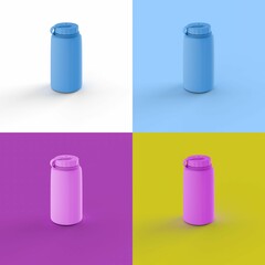 Sticker - Pop art collage of 3D rendered sports water bottle isolated on colorful backgrounds