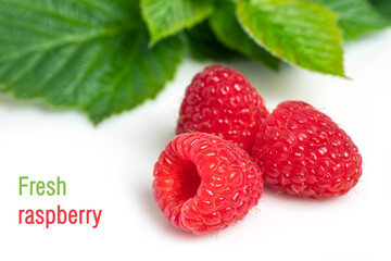 Raspberry with leaves. Raspberry isolated on white background.