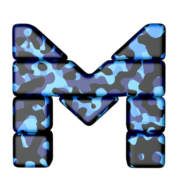Letters in blue camouflage. capital letter m