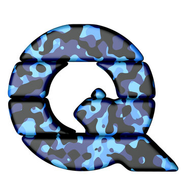 Letters in blue camouflage. capital letter q