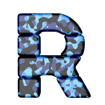 Letters in blue camouflage. capital letter r