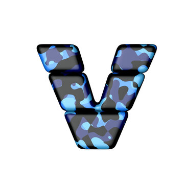 Letters in blue camouflage. letter v