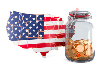 Poster - The United Arab Emirates map with glass jar full of golden coins, 3D rendering