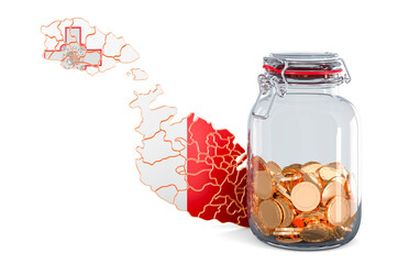 Poster - Maltese  map with glass jar full of golden coins, 3D rendering