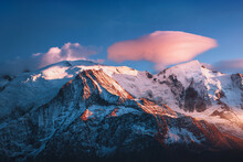Sunset On The Mont Blanc, 4810m Altitude, France