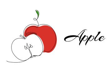 Wall Mural - Continuous one line drawing of apple. Vector illustration on isolated background.