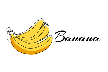 Continuous one line drawing of banana. Vector illustration on isolated background.