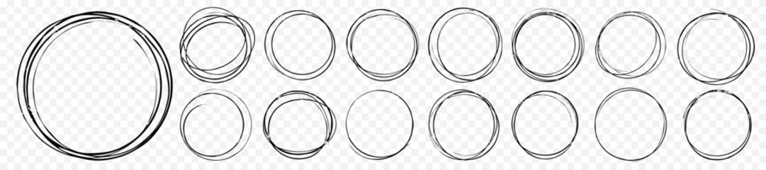 Wall Mural - Hand drawn circle line sketch set. Vector circular scribble doodle round circles for message note mark design element. Pencil or pen graffiti  bubble or ball draft illustration