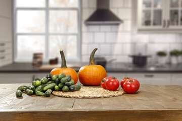 Sticker - Desk of free space and vegetables in kitchen 