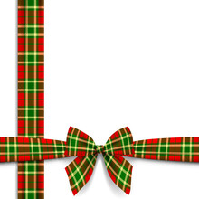 Frame Of Ribbon And Bow In Tartan Style Ornament Isolated On White Background