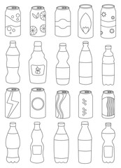 Wall Mural - Soda drink isolated outline set icon. outline vector set icon bottle beverage. Vector illustration soda drink on white background.