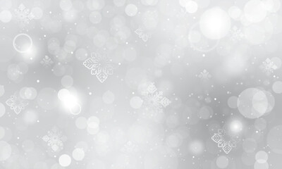 Poster - illustration of winter season with snowflakes, snowfall and bokeh background. editable vector design