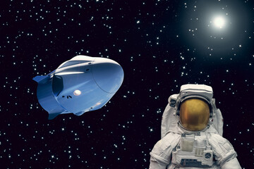 Wall Mural - a spaceship is flying in the outer cosmos.the elements of this image furnished by nasa.
