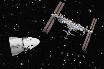 Wall Mural - a spaceship is flying in the outer cosmos.the elements of this image furnished by nasa.