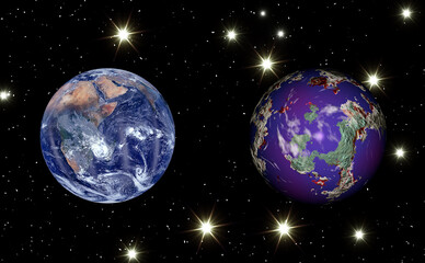 Wall Mural - comparison an earth and a potentially habitable planet.the elements of this image furnished by nasa.