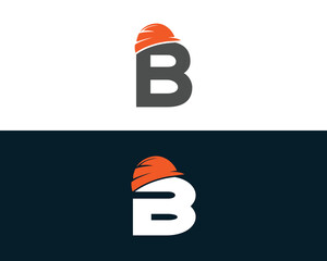 Wall Mural - Letter B Construction Cap and Home Repair Logo Design. Contractor Helmet and Building Renovation Hard Hat Protection Vector Icon.