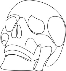 Human skull one line drawing. Single continuous line style. Vector illustration.