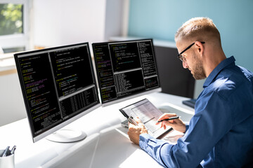 Aufkleber - Computer Programmer Writing Program Code On Computer