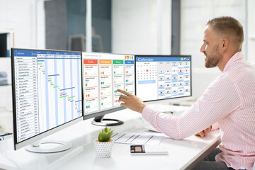 Poster - Man Working Gantt Schedule Report