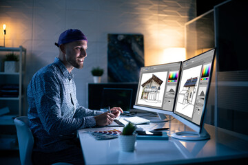 Poster - Graphic Designer Working Late At Night