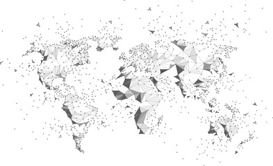 Poster - World map dot connection line polygon: concept of digital world, Data connection