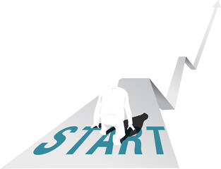 Poster - Silhouette of businessman running forward with arrow. Concept of people ready to start career and business
