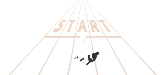 Poster - Silhouette of businessman ready to run from start line. Concept of people ready to start career and business