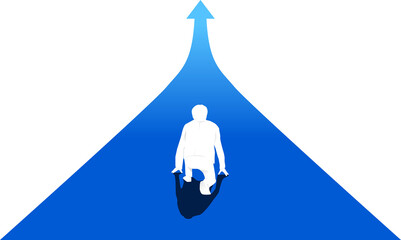 Poster - Silhouette of businessman running forward with arrow. Concept of people ready to start career and business
