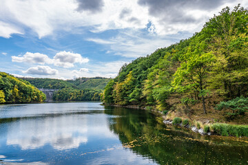 Wall Mural - Lake Rursee, In the middle of the Eifel National Park, surrounded by unique natural scenery and unspoilt nature