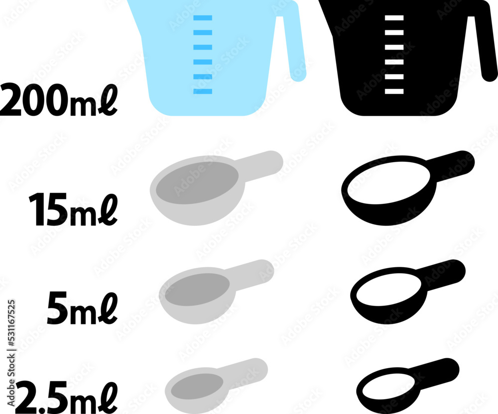 計量スプーンと計量カップのアイコンセット Stock Vector | Adobe Stock, image size:1000x832