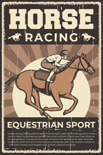 Retro Vintage Illustration Vector Graphic Of Horse Racing Equestrian Sport Fit For Wood Poster Or Signage
