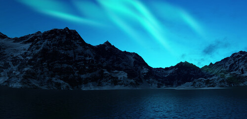 Wall Mural - a beautiful green and red aurora dancing over the hills