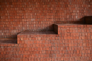 Canvas Print - brown brick wall with staircase, construction design