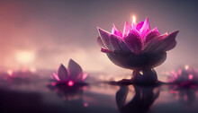 Beautiful Purple Fantasy Flower With Glowing Purple Color. 3D Rendering
