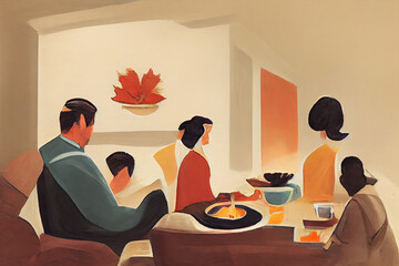 Wall Mural - family together on thanksgiving day