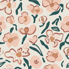 Wall Mural - Vector doodle flower illustration seamless repeat pattern