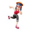 3D illustration. Cute Lady 3D Cartoon Character is posing confidently. run while swinging your arms back and forth. with a hasty face. 3D Cartoon Character