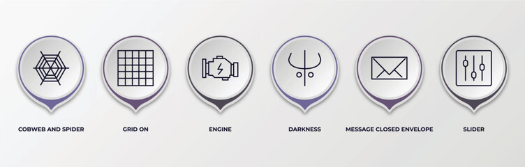 Poster - infographic template with outline icons. infographic for web concept. included cobweb and spider, grid on, engine, darkness, message closed envelope, slider editable vector.