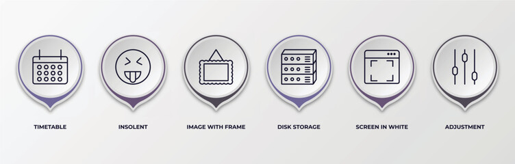 Poster - infographic template with outline icons. infographic for user interface concept. included timetable, insolent, image with frame, disk storage, screen in white, adjustment editable vector.