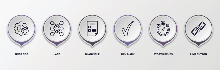 Poster - infographic template with outline icons. infographic for user interface concept. included tings cog, lace, blank file, tick mark, stopwatches, link button editable vector.