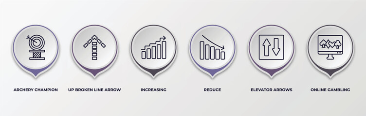Poster - infographic template with outline icons. infographic for user interface concept. included archery champion, up broken line arrow, increasing, reduce, elevator arrows, online gambling editable