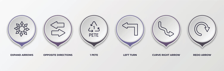 Poster - infographic template with outline icons. infographic for user interface concept. included expand arrows, opposite directions, 1 pete, left turn, curve right arrow, redo arrow editable vector.