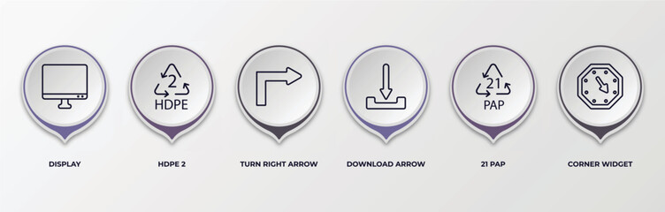 Poster - infographic template with outline icons. infographic for user interface concept. included display, hdpe 2, turn right arrow, download arrow, 21 pap, corner widget editable vector.