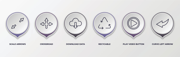 Poster - infographic template with outline icons. infographic for user interface concept. included scale arrows, crossroad, download data, recycable, play video button, curve left arrow editable vector.