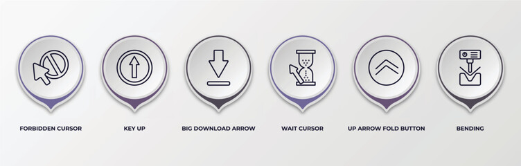 Poster - infographic template with outline icons. infographic for user interface concept. included forbidden cursor, key up, big download arrow, wait cursor, up arrow fold button, bending editable vector.