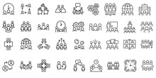 Meeting Icons Set. Team Of Employees. Employee Meeting. A Meeting, A Board Of Directors, A Meeting Of People And A Roundtable Discussion, Session, Linear Icon Collection. Line With Editable Stroke
