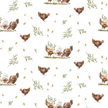 Rustic Watercolor Pattern Cereals, Cow, Chickens, Rabbits, Rye, Oats, Harvest Apples Rustic Pattern For Fabrics Autumn Pattern