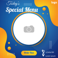 Wall Mural - food special menu social media post template design in blue and orange color. vector illustration