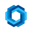 Blue impossible hexagon symbol. Endless geometric figure. Triple hexagonal loop. Business logo template. Infinite shape icon. Blue intertwined polygonal object. Vector illustration, flat, clip art. 