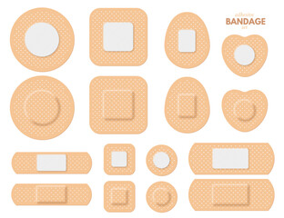 medical adhesive bandages set, realistic 3d beige sticky plaster patches for first aid